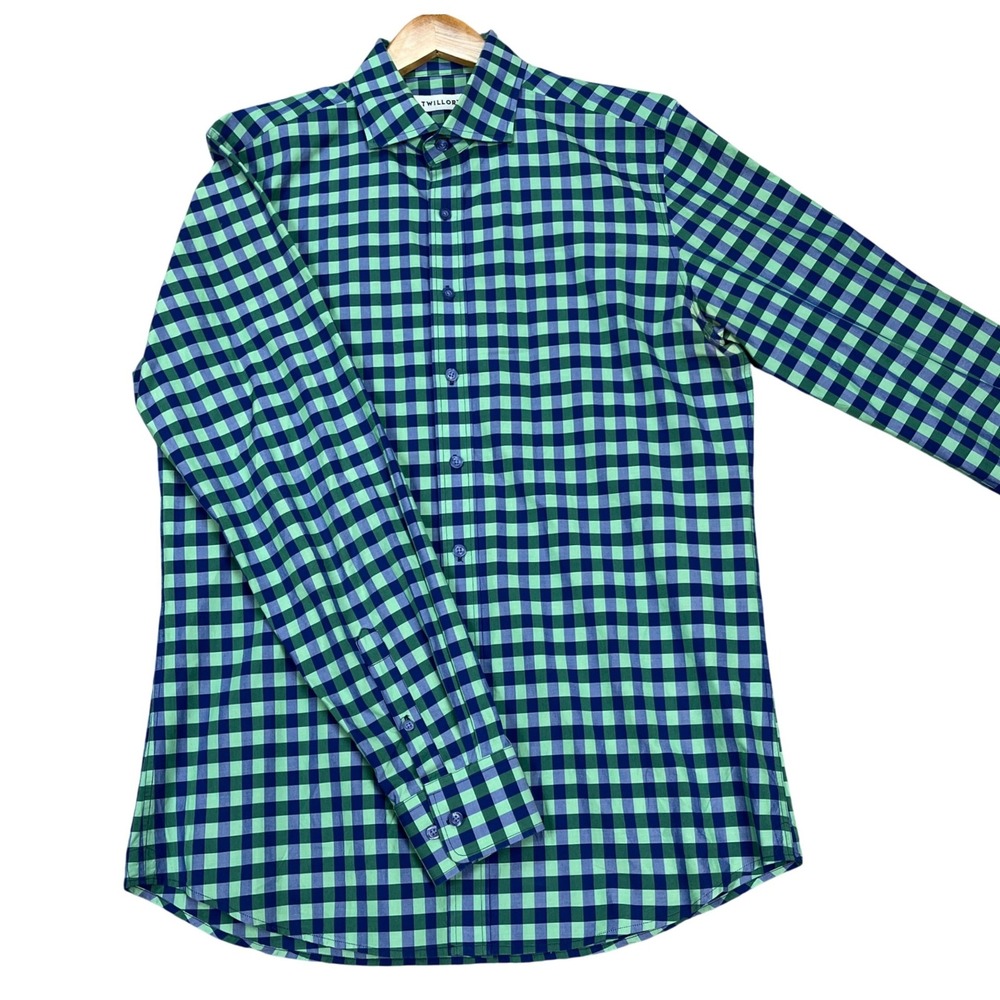 Twillory Button Down Shirt Men XL Green Blue Gingham Check Long Sleeve Twill EUC